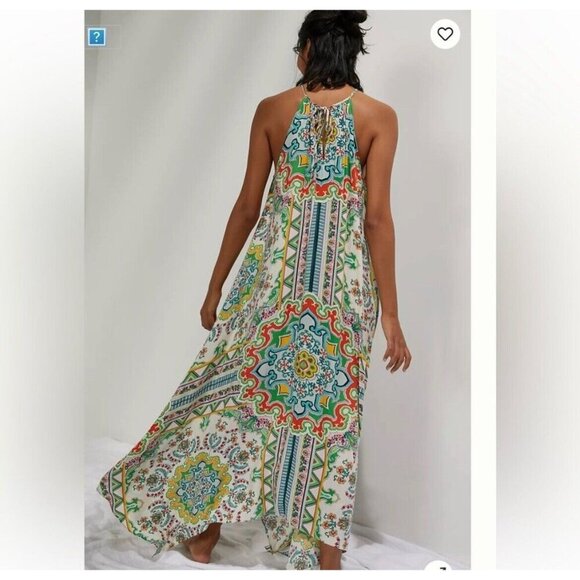 Anthropologie Ella Halter Tunic Sleeveless Handkerchief Hem Maxi Dress Size XS S - Picture 2 of 13